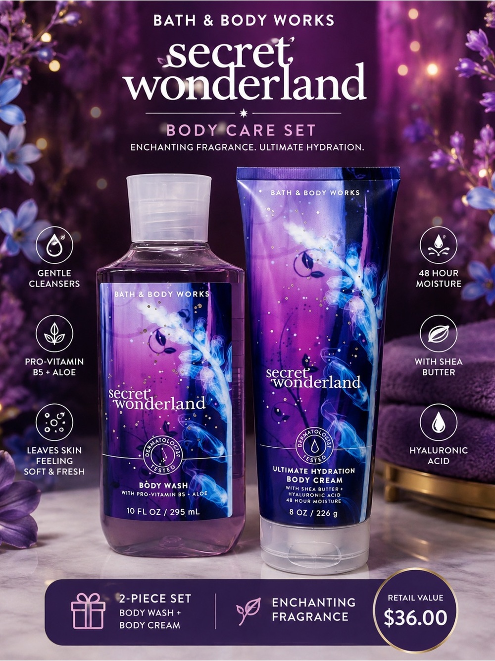 Bath & Body Works Secret Wonderland Body Wash + Body Cream Set